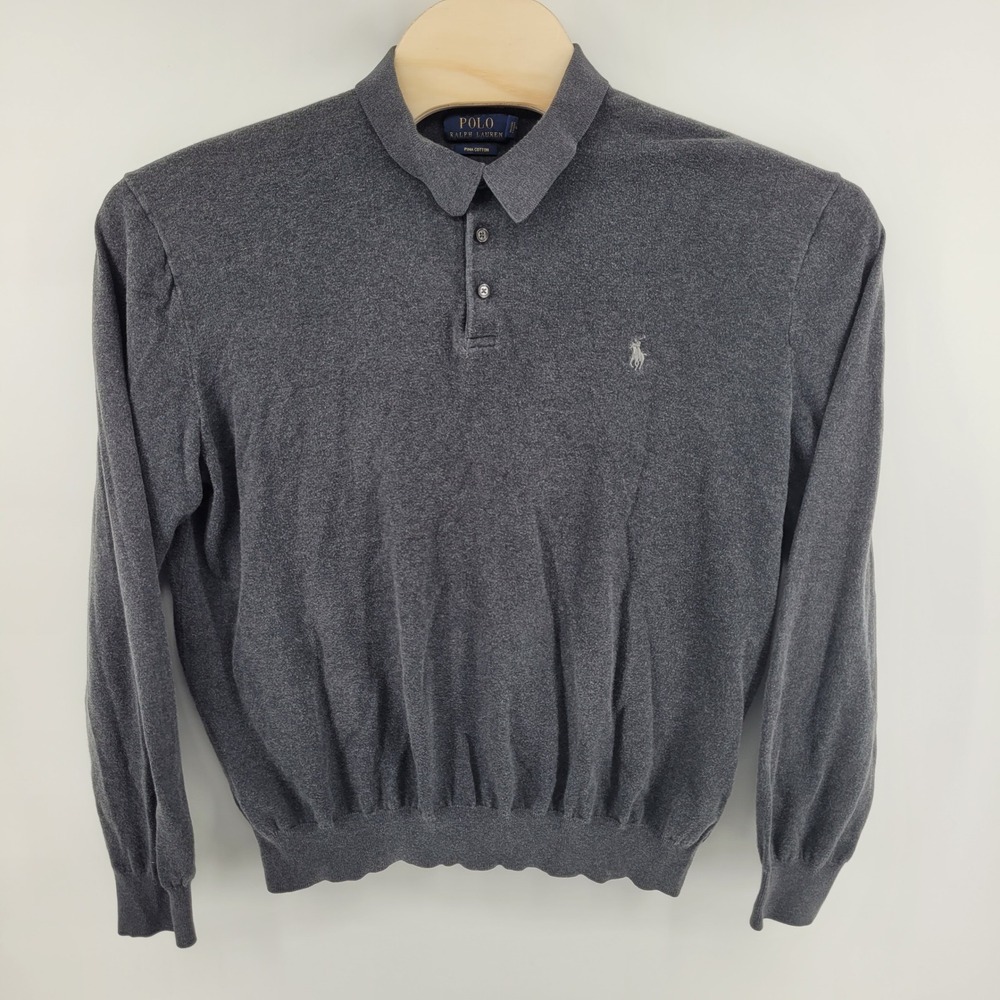 Polo Ralph Lauren Mens Long Sleeve Polo XL Pima‎ Cotton Shirt Sweater Dark Gray